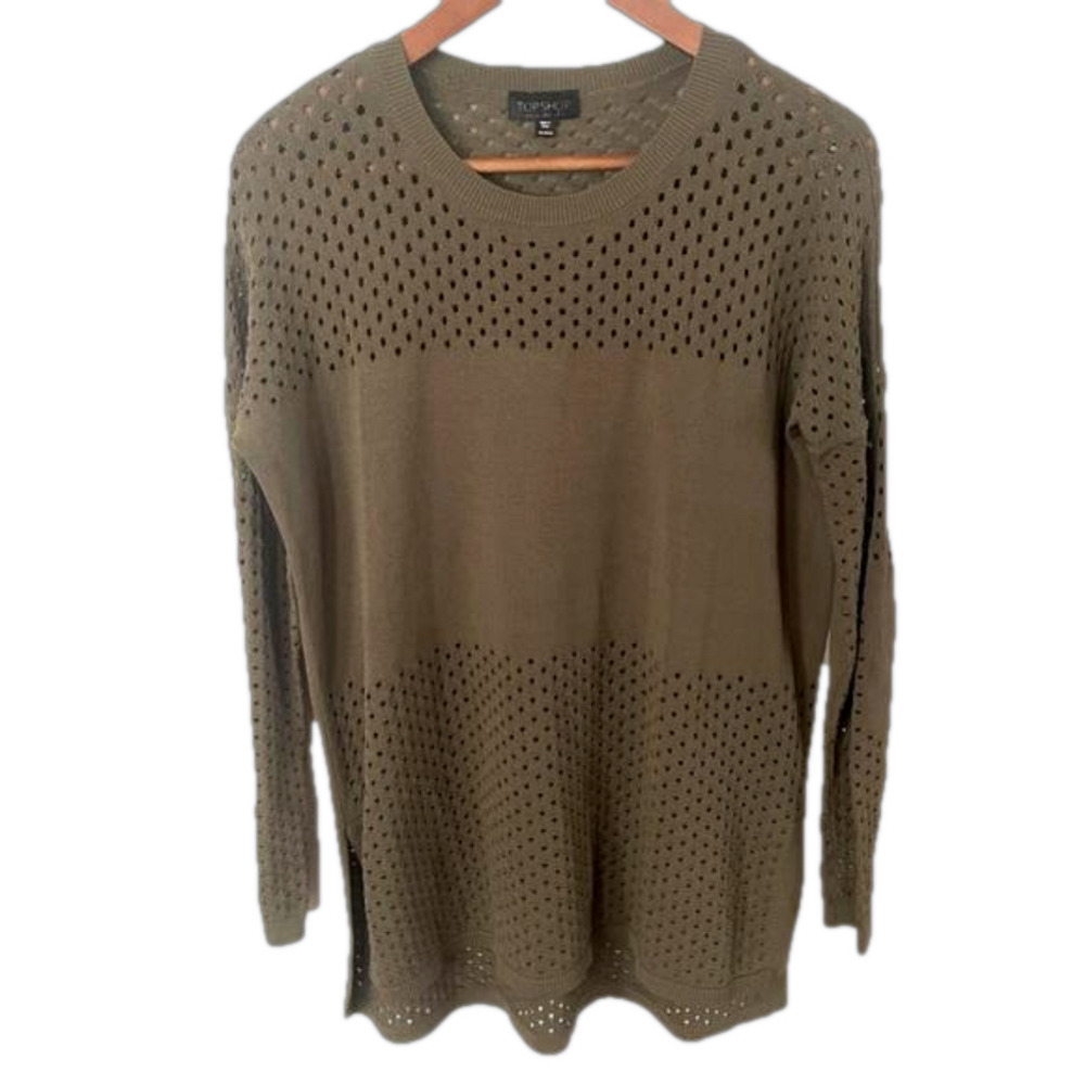 Topshop Women’s Olive Perforated Tunic Top Size 0